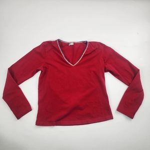 Vintage‎ tommy girl jeans red t shirt Juniors size large rainbow v neck y2k